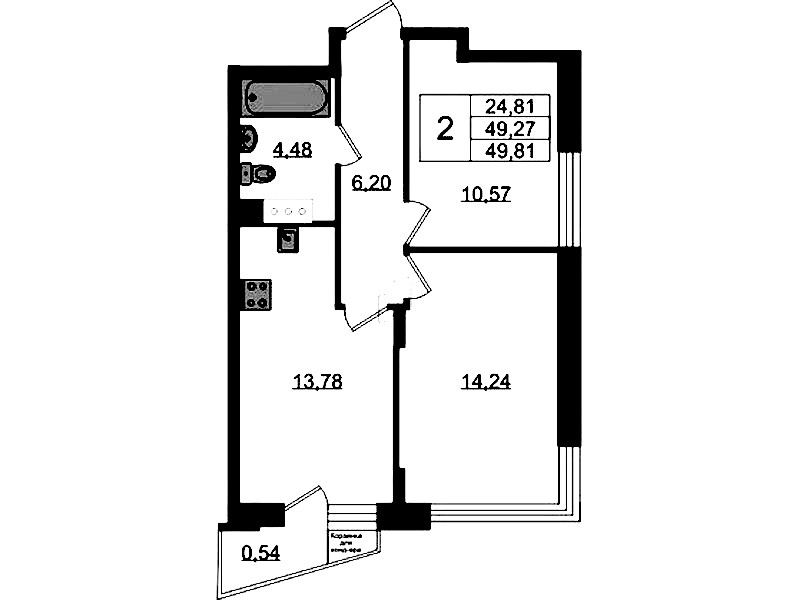2-комнатная квартира 49.81 м², 6/11 эт., ЖК «VEREN NORT Сертолово»